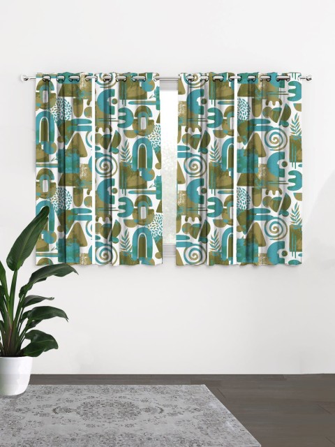 

HOUZZCODE White & Blue Set of 4 Curtains