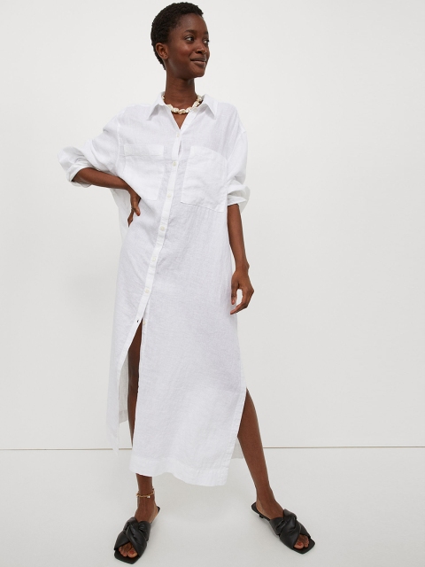 

H&M Women White Linen Shirt Dress