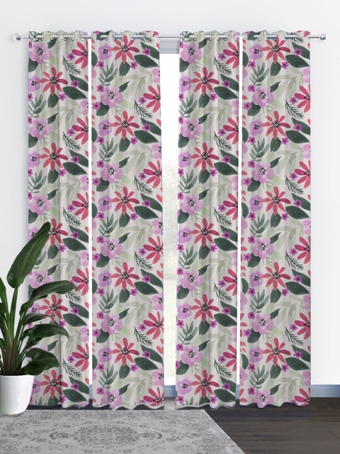 

HOUZZCODE White & Pink Set of 4 Curtains