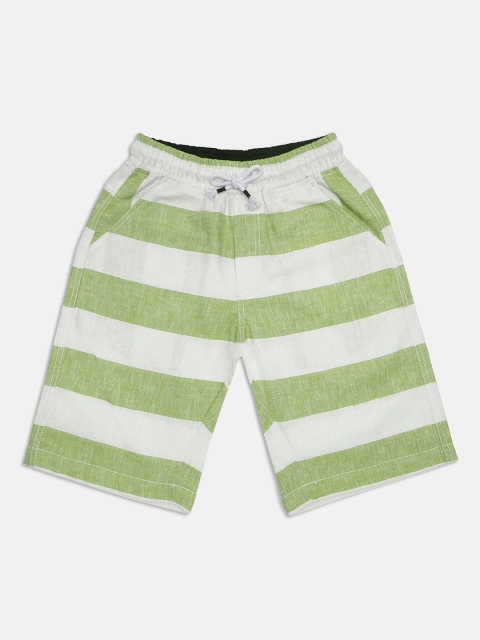 

Lil Tomatoes Boys Green & White Striped Mid-Rise Regular Shorts