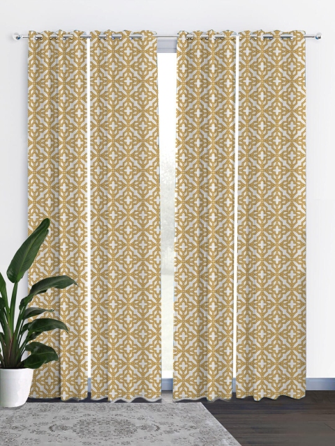 HOUZZCODE White & Mustard Set of 4 Curtains