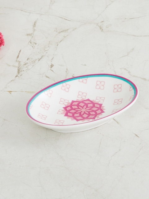 

Home Centre White & Pink Printed Lotus Willie Ceramic Soap Dish