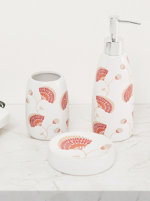 

Home Centre Set of 3 White & Pink Mekong Printed Bath Accessory Set