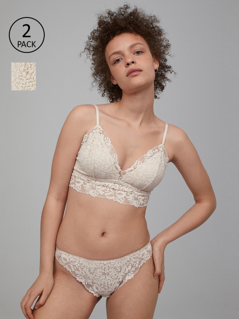 

H&M 2-Pack Lace Brazilian Briefs 0957110002, Beige
