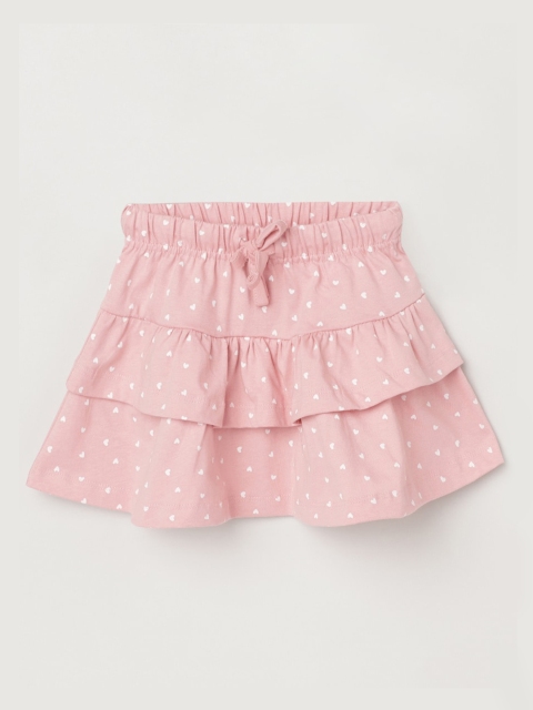 

max Girls Pink & White Polka Dot Printed Pure Cotton Tiered Mini Skirt