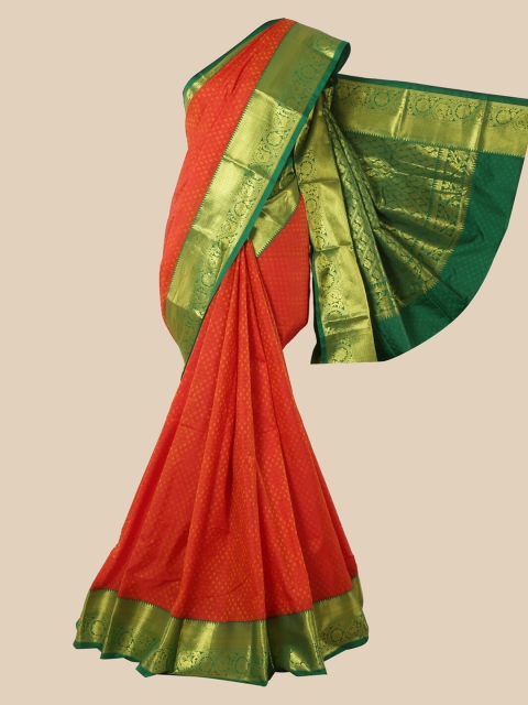 

Pothys Orange & Green Woven Design Zari Silk Blend Saree