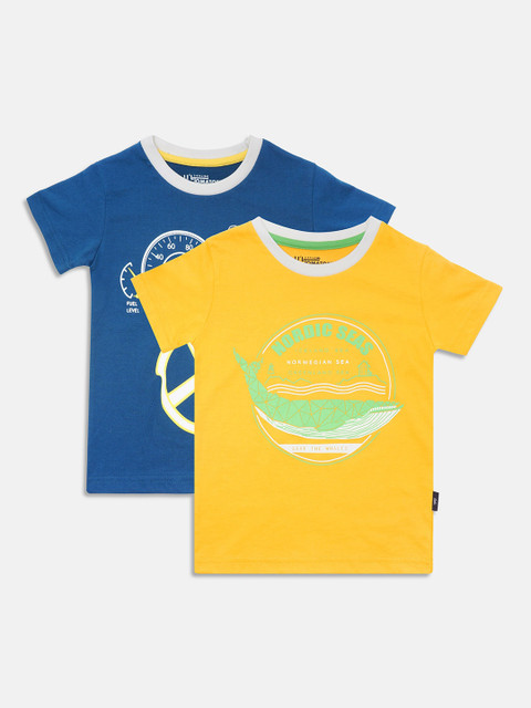 

Lil Tomatoes Boys Pack of 2 Blue & Yellow Printed T-shirt