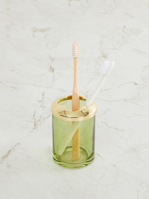 

Home Centre Green & Gold-Toned Organic Acacia Glass Toothbrush Holder