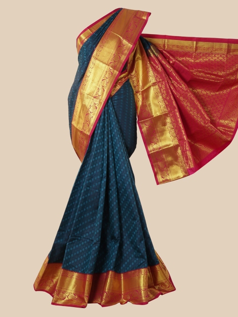 

Pothys Blue & Gold-Toned Woven Design Zari Silk Blend Saree