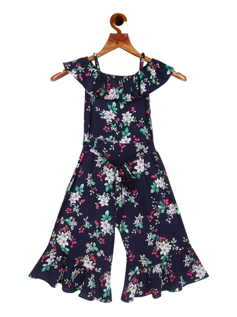 

Tiny Girl Girls Navy Blue & Pink Off-Shoulder Printed Basic Jumpsuit