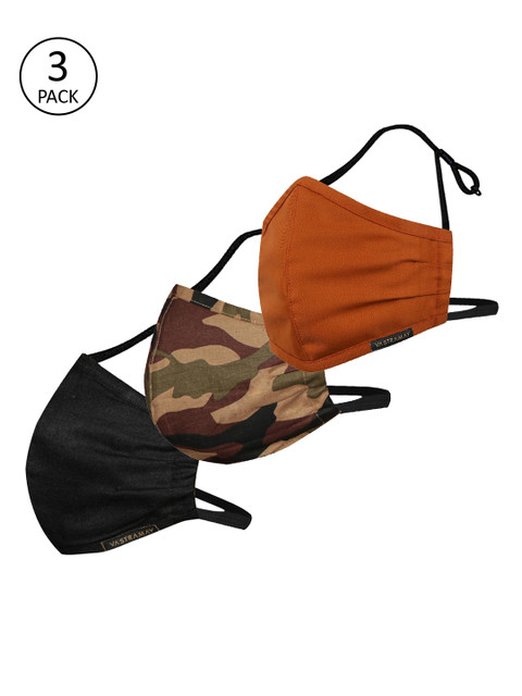 

VASTRAMAY Pack Of 3 Solid Cotton Anti-Pollution Protective Outdoor Half Face Masks, Orange