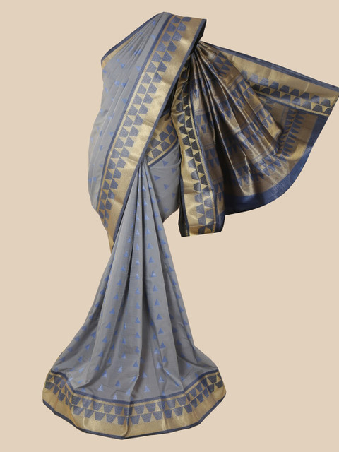 

Pothys Grey Ethnic Motifs Zari Silk Blend Saree