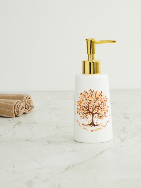 

Home Centre White & Gold-Toned Printed Medley Homespun Soap Dispenser