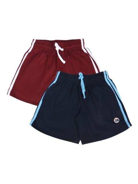 

CRAZYPENGUIN Unisex Pack of 2 Kids Navy Blue Mid-Rise Regular Shorts