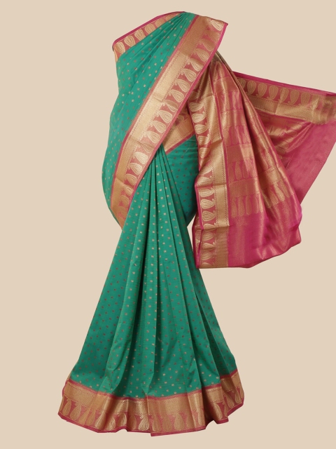 

Pothys Green & Gold-Toned Woven Design Zari Silk Blend Saree