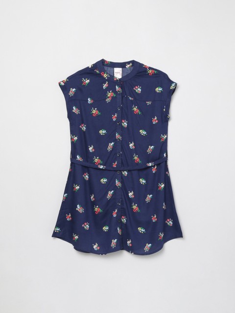 

max Girls Navy Blue Floral Crepe Shirt Style Top