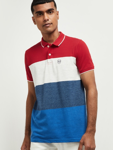 max Men Red & White Colourblocked Polo Collar Slim Fit T-shirt