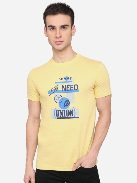 

Greenfibre Men Yellow Typography Printed Slim Fit Cotton Pure Cotton T-shirt