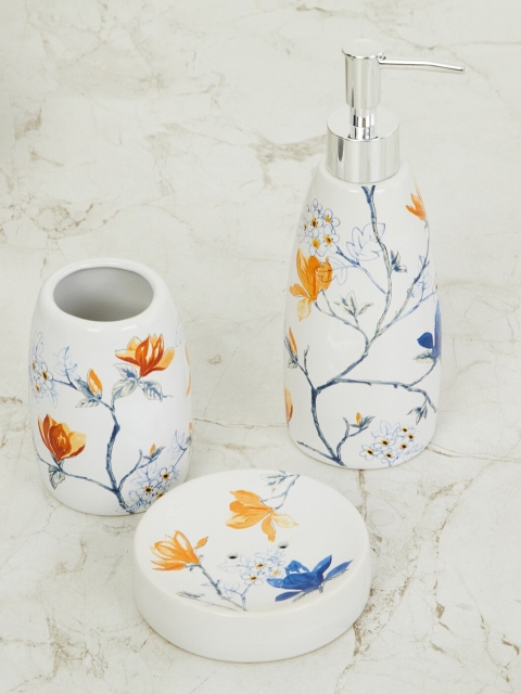 

Home Centre White Printed Bathroom Accessories Set