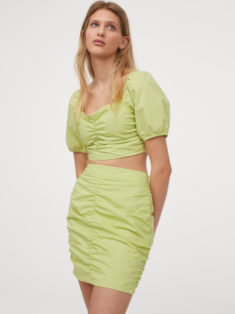 

H&M Women Yellow Solid Cotton Cropped Top