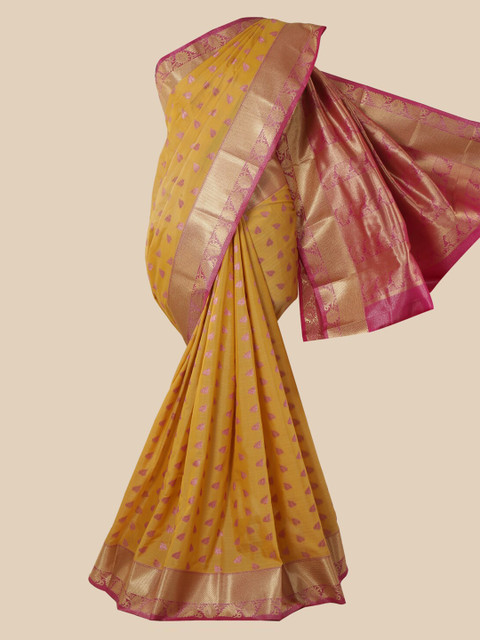 

Pothys Mustard & Pink Woven Design Zari Silk Blend Saree