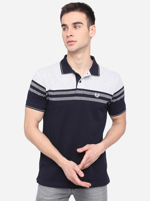

Greenfibre Men Blue & White Striped Polo Collar Slim Fit Cotton T-shirt