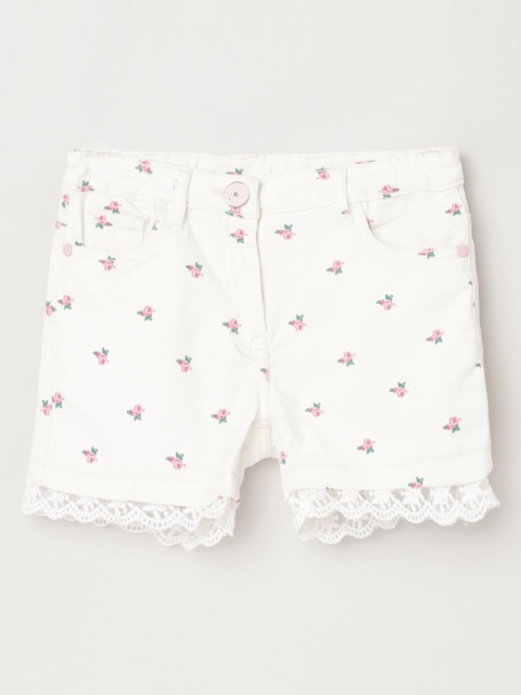 

max Girls White Floral Printed Mid-Rise Denim Shorts