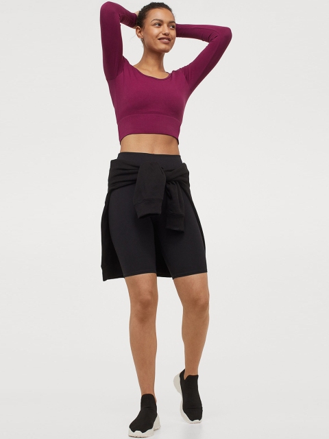 

H&M Women Pink Solid Cropped Seamless Sports Top