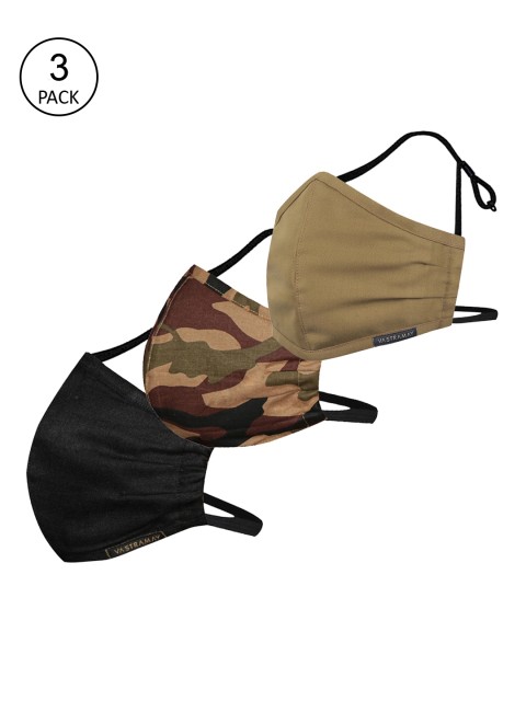 

VASTRAMAY Unisex Pack Of 3 Cotton 3-Ply Reusable Anti-Pollution Protective Outdoor Half Face Masks, Camel brown
