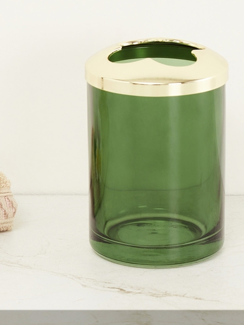 

Home Centre Green & Gold-Toned Solid Glass Toothbrush Holder