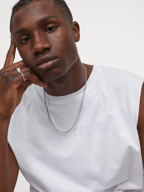 

H&M Men White Printed Vest Top