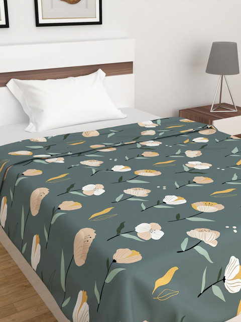 

Home Centre Grey & Beige Floral AC Room 110 GSM Single Bed Dohar