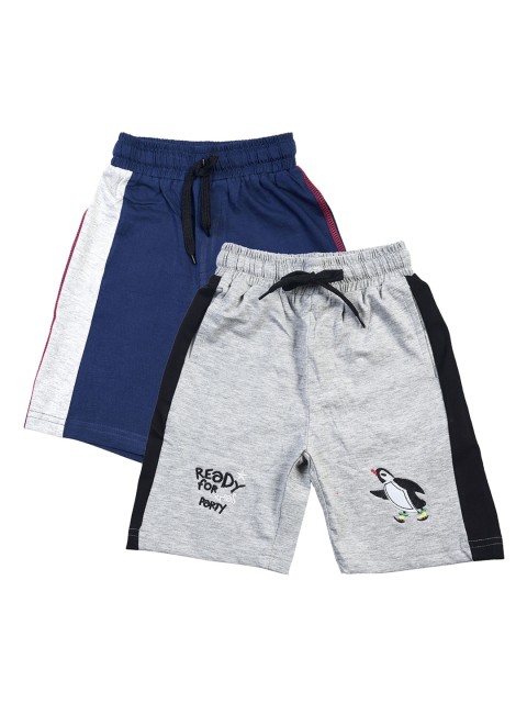 

CRAZYPENGUIN Kids Grey Melange & Navy Blue Pack of 2 Colourblocked Mid-Rise Regular Shorts