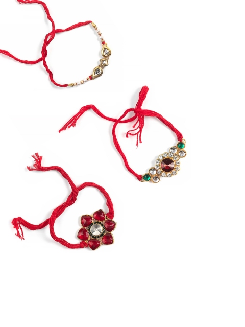 

Zaveri Pearls Women Set Of 3 Red & Gold-Coloured Thread Rakhi