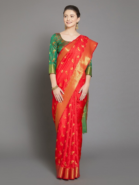 

Mitera Red Woven Design Silk Blend Banarasi Saree