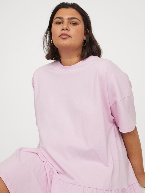 

H&M+ Pink Solid Cotton T-Shirt Dress