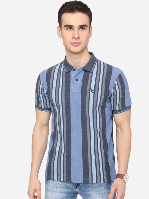 

Greenfibre Men Blue Striped Polo Collar Slim Fit T-shirt