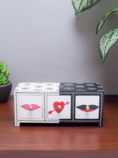 

Golden Peacock Handcrafted 3 Drawer Trinklet Box, White