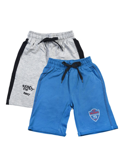 

CRAZYPENGUIN Unisex Kids Blue Pack of 2 Solid Regular Fit Regular Shorts