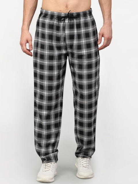 

JAINISH Men Black Checked Cotton Track Pants