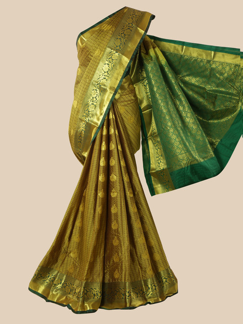 

Pothys Green & Gold-Toned Woven Design Zari Silk Blend Saree