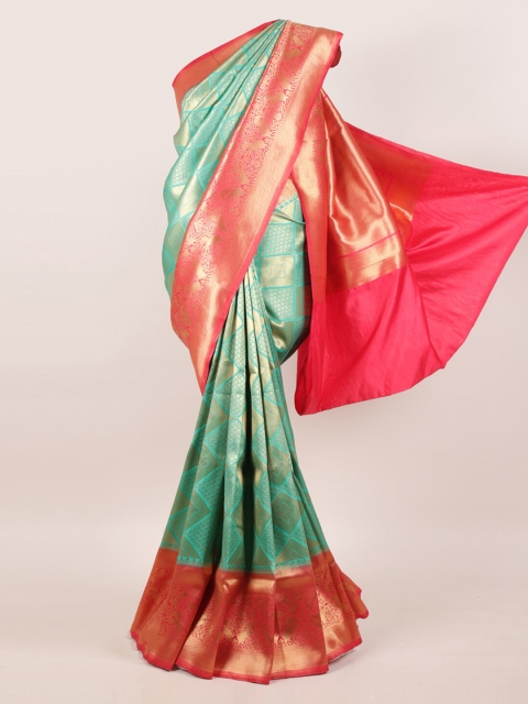 

Pothys Turquoise Blue & Pink Woven Design Zari Pure Silk Saree