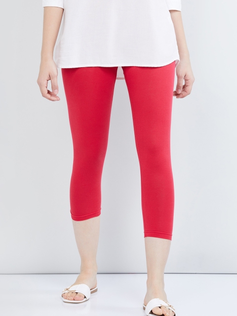 

max Women Pink Solid Three-Fourth Length Leggings