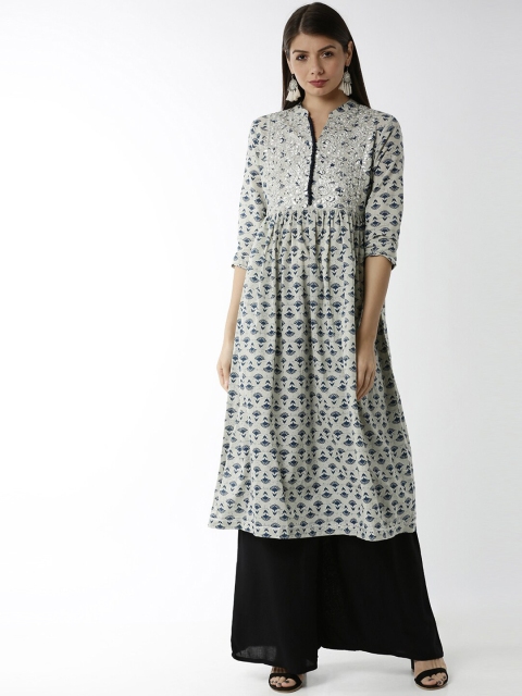 Soch Women Blue & Grey Ethnic Motifs Thread Work Anarkali Kurta