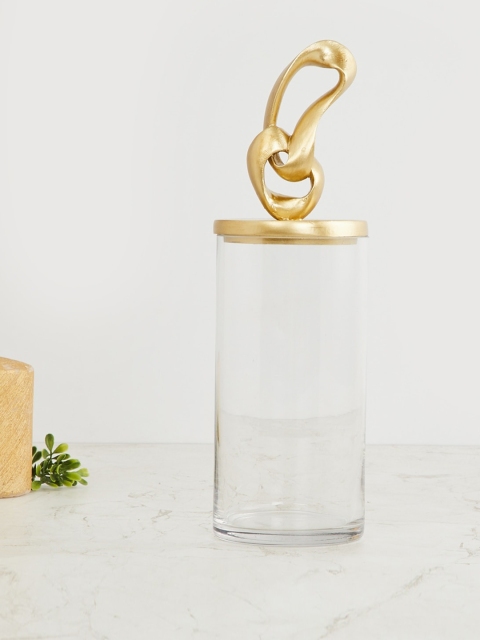 

Home Centre White & Gold Toned Decorative Jar With Lid