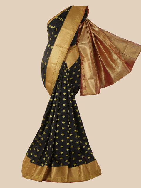 

Pothys Black & Gold-Toned Ethnic Motifs Silk Blend Saree