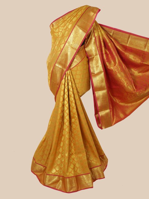 

Pothys Mustard & Gold-Toned Woven Design Zari Silk Blend Saree