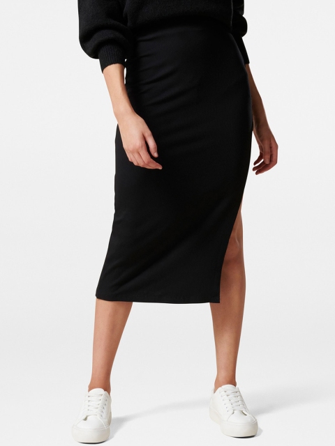 

Forever New Black Celeste Rib Straight Midi Skirt