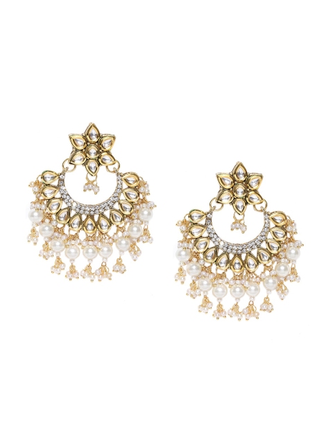 

PANASH Off-White Gold-Plated Handcrafted Kundan Crescent Shaped Chandbalis