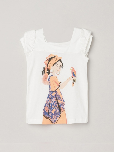 

max Girls Cream Printed Cap Sleeves Regular Top